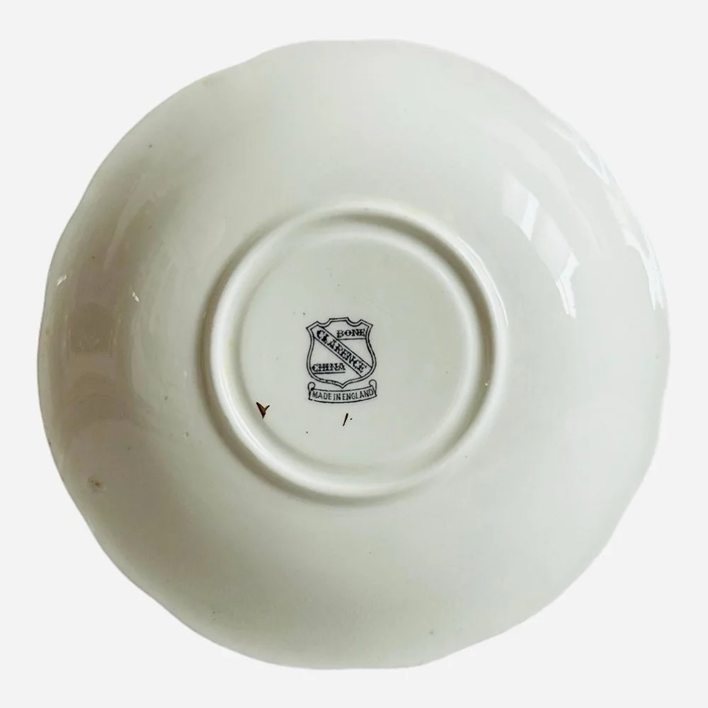 Vintage Clarence England Bone China Tea Saucer Gold Black Floral 5.5